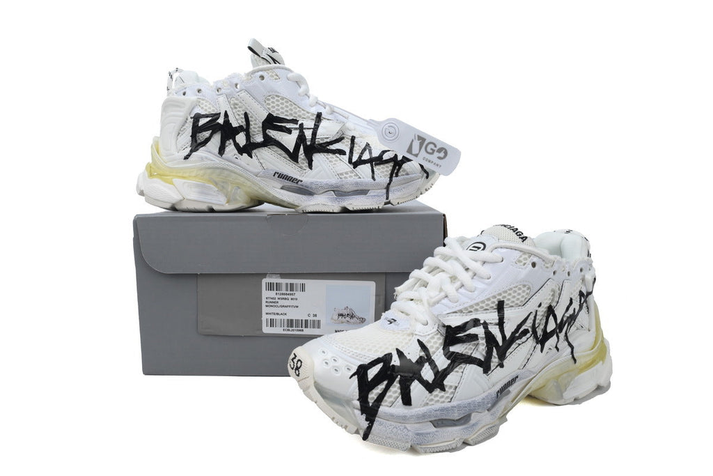 Balenciaga Runner Graffiti Sneakers "White Black"-retro thick sole dad shoes，Women's Shoe Sale / Men's Shoe Sale