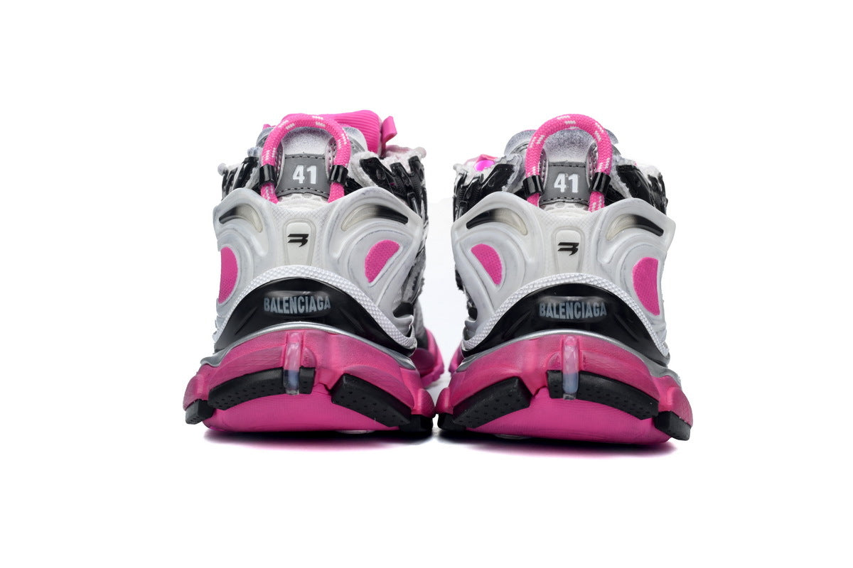 Balenciaga Runner Mid Sneakers "Silver Black Pink" Mesh Chunky Mid Top Trainer