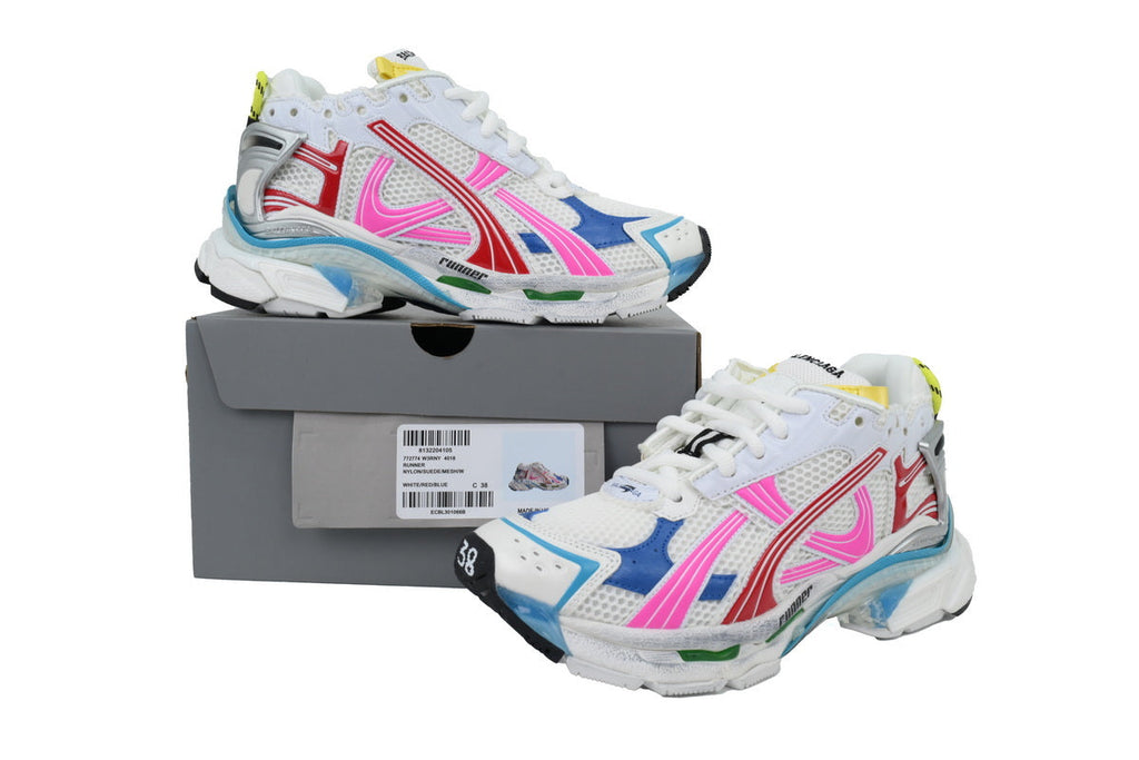 Balenciaga Runner Sneakers "White Red Blue Pink"-retro thick sole dad shoes，Women's Shoe Sale / Men's Shoe Sale