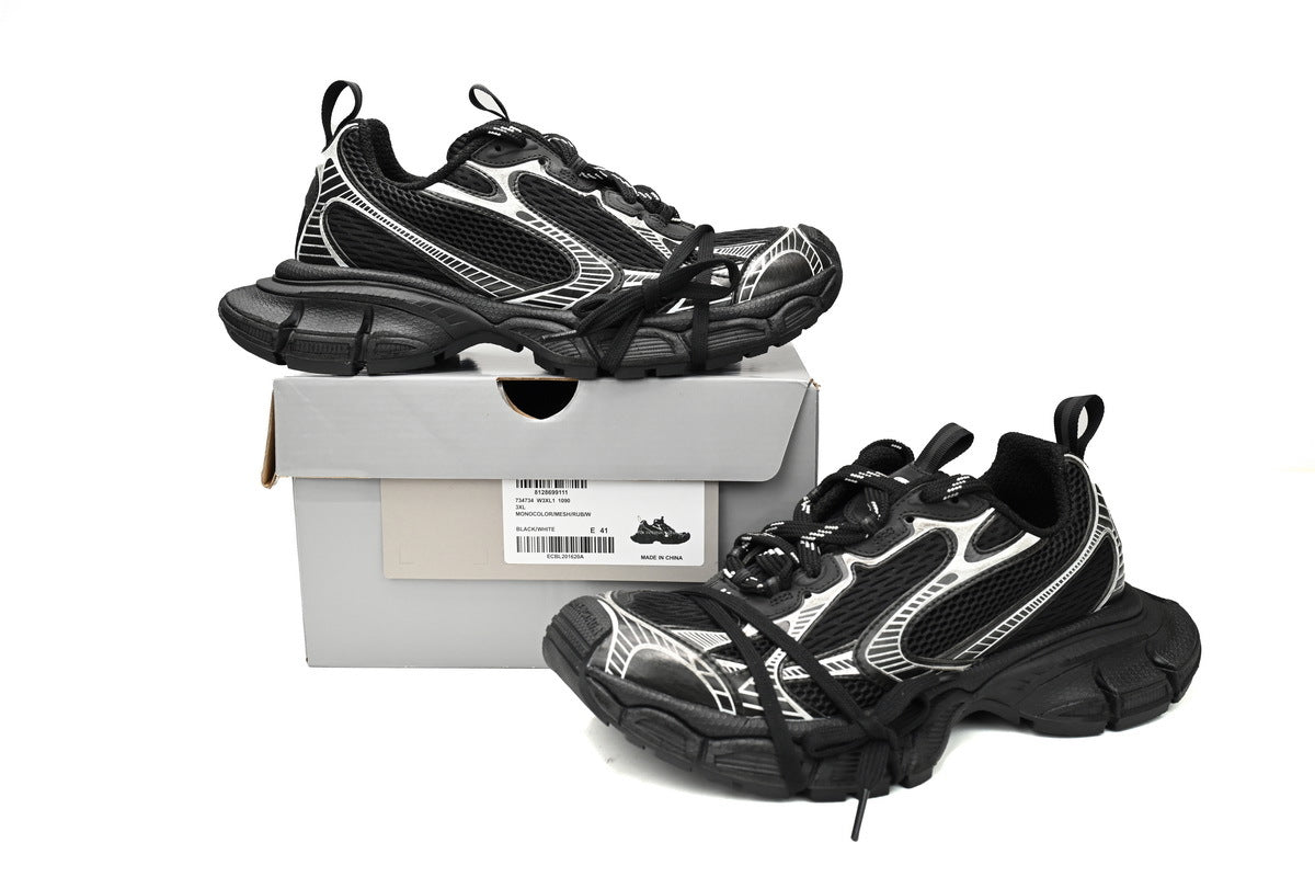 Balenciaga 3XL Mesh Sneaker "Black Silver"-retro thick sole dad shoes，Women's Shoe Sale / Men's Shoe Sale