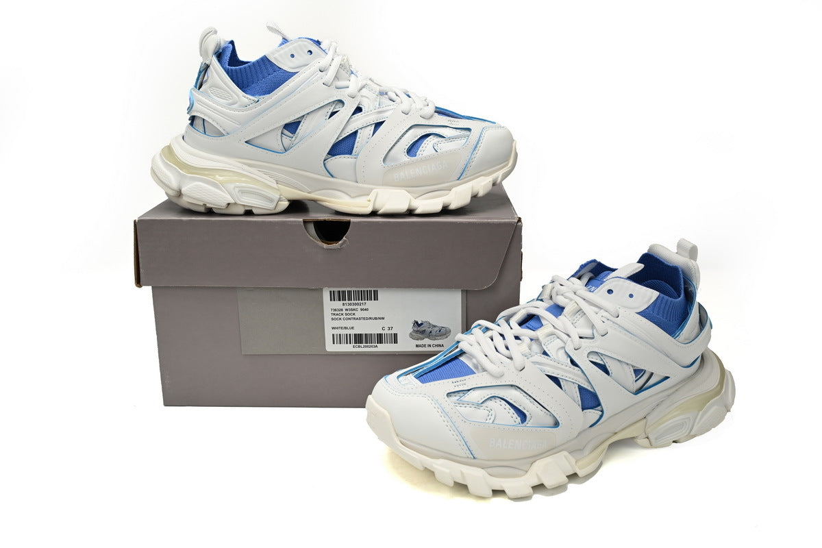 Balenciaga Track Sock Sneakers "White Blue"-retro thick sole dad shoes，Women's Shoe Sale / Men's Shoe Sale