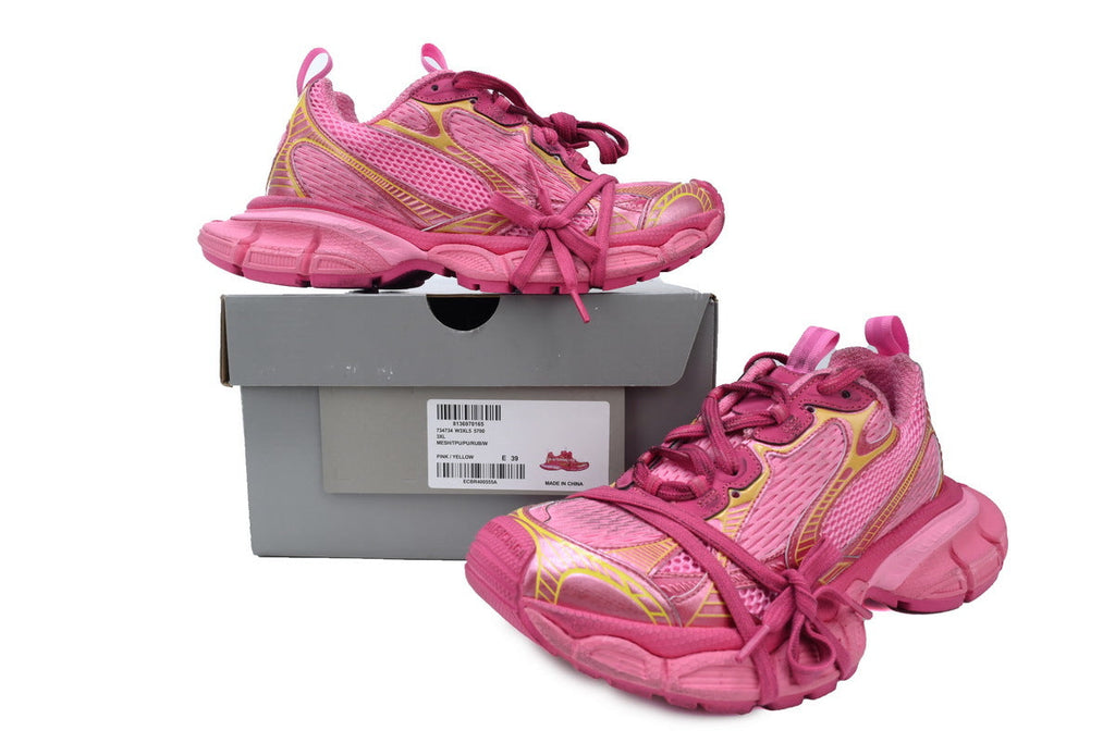 Balenciaga 3XL Mesh Trainer Sneaker "Pink Yellow"-retro thick sole dad shoes，Women's Shoe Sale / Men's Shoe Sale