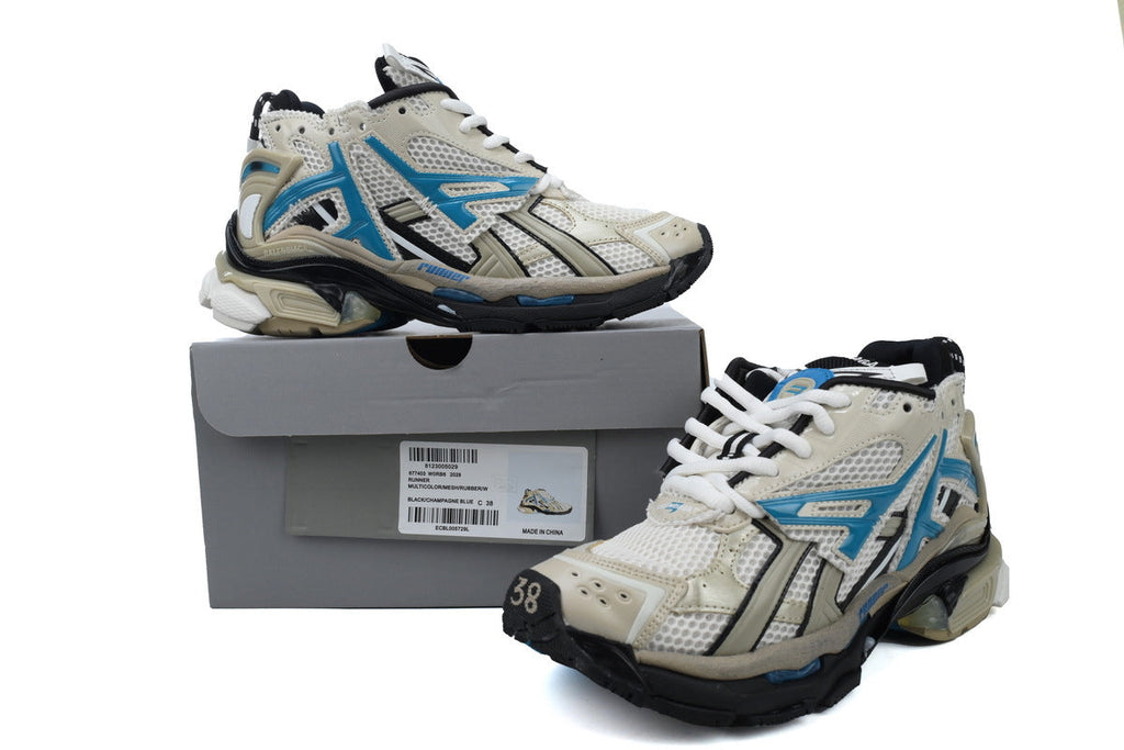 Balenciaga Runner Sneakers Men Women "Beige Bright Blue"-retro thick sole dad shoes，Women's Shoe Sale / Men's Shoe Sale