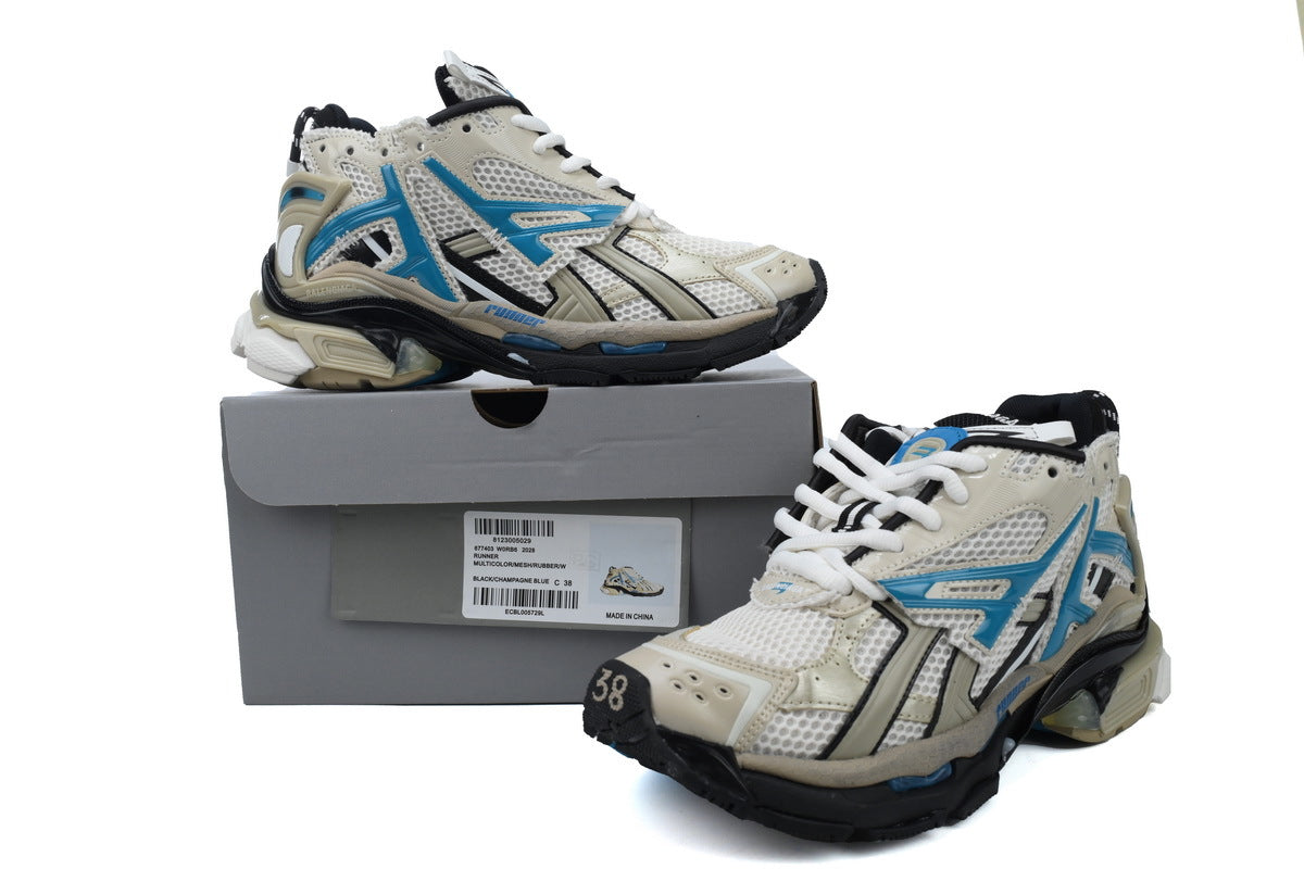 Balenciaga Runner Sneakers Men Women "Beige Bright Blue"-retro thick sole dad shoes，Women's Shoe Sale / Men's Shoe Sale