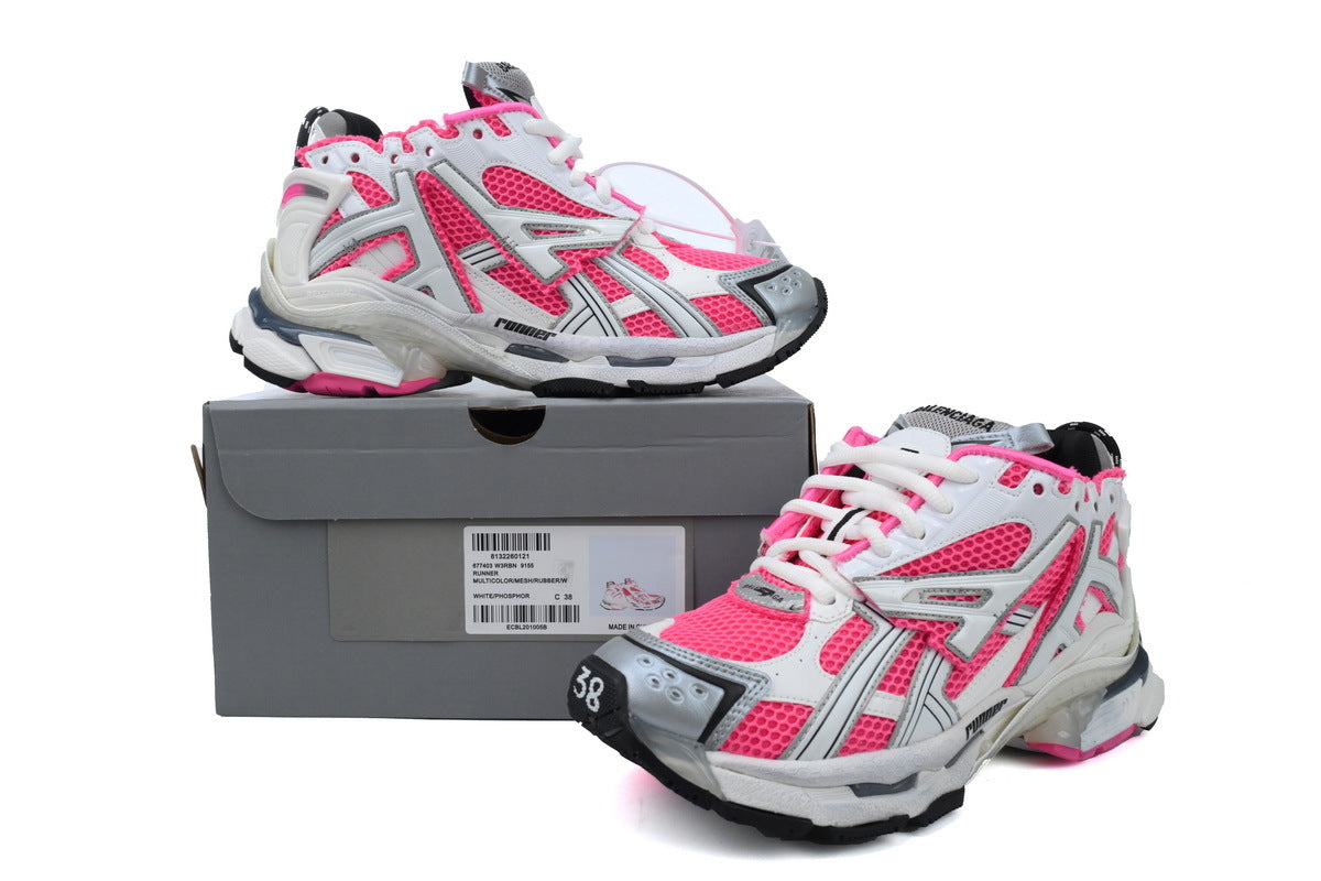 Balenciaga Runner Sneakers "White Pink"-retro thick sole dad shoes，Women's Shoe Sale / Men's Shoe Sale