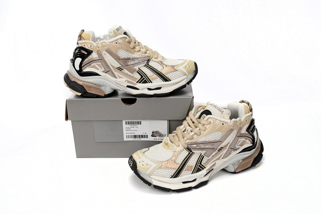 Balenciaga Runner Mid Sneakers Beige Cream Mesh "Beige Cream" Chunky Mid Top Trainer