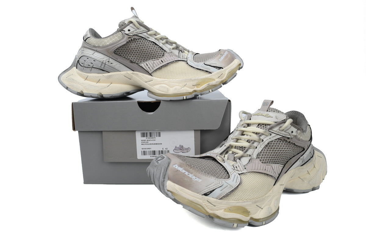 Balenciaga Stapler Sneakers Men Women "Beige Grey"-retro thick sole dad shoes，Women's Shoe Sale / Men's Shoe Sale