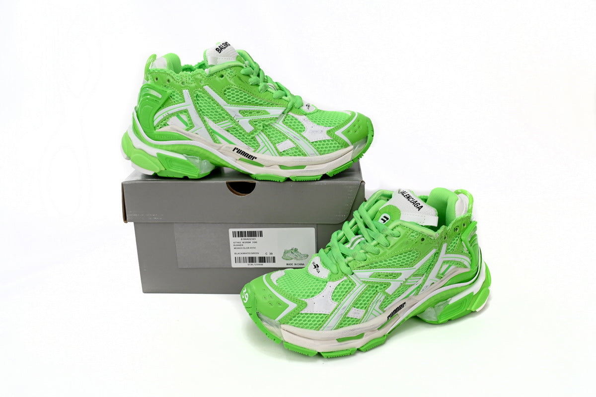 Balenciaga Runner Sneakers "Fluorescent Green White"-retro thick sole dad shoes，Women's Shoe Sale / Men's Shoe Sale