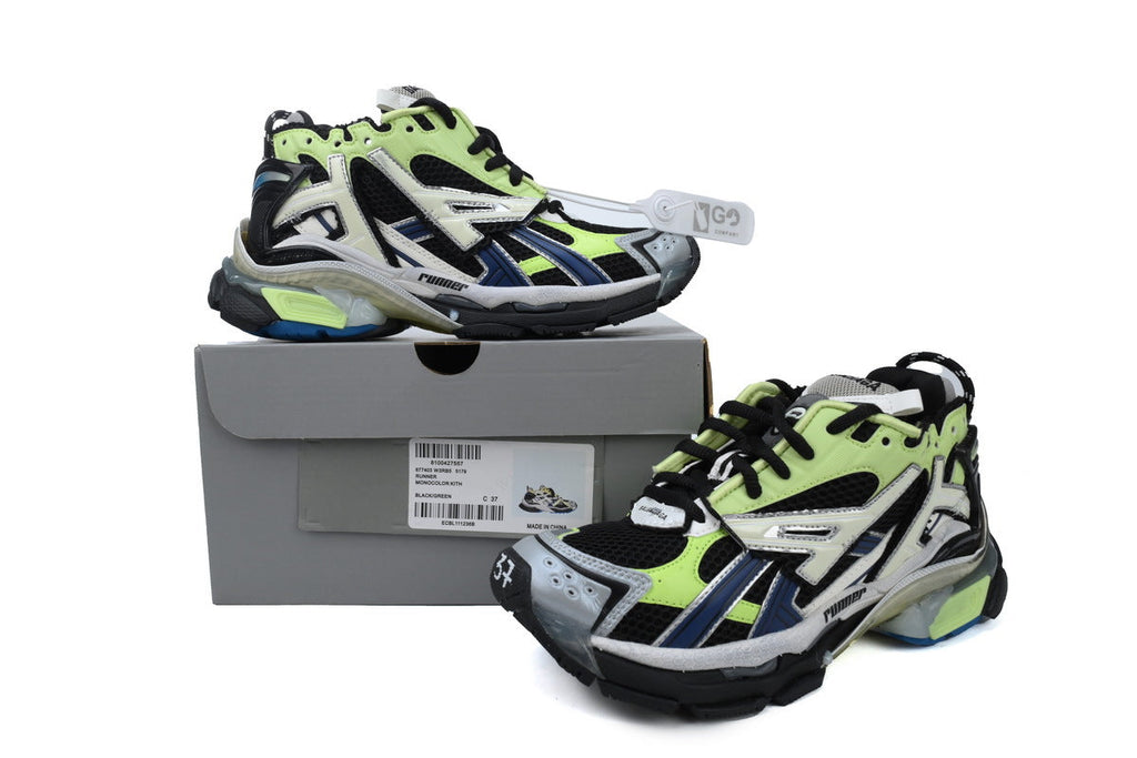 Balenciaga Runner Sneakers Men Women "Black Fluorescent Green Blue"-retro thick sole dad shoes，Women's Shoe Sale / Men's Shoe Sale