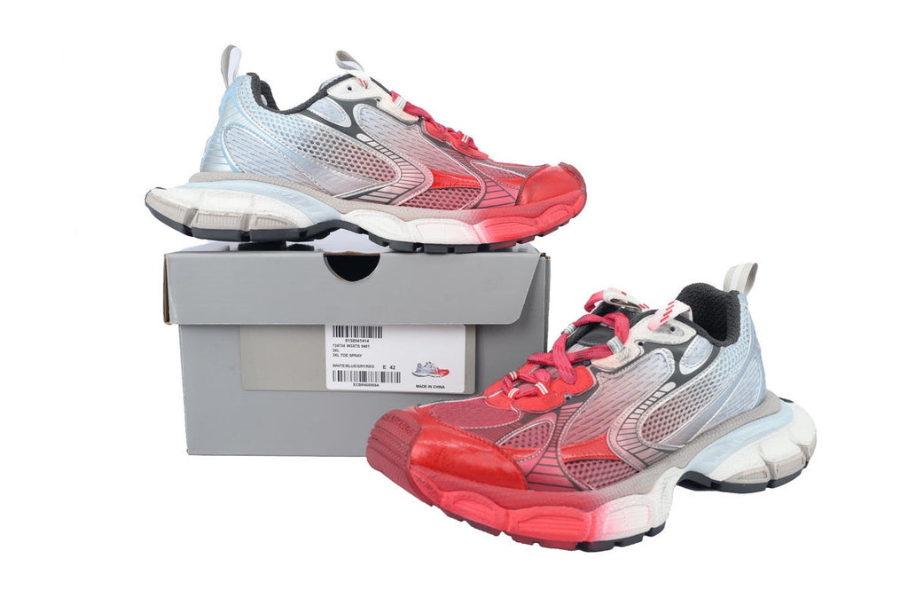 Balenciaga 3XL Mesh Trainer Sneaker "Red Light Blue Silver"-retro thick sole dad shoes，Women's Shoe Sale / Men's Shoe Sale