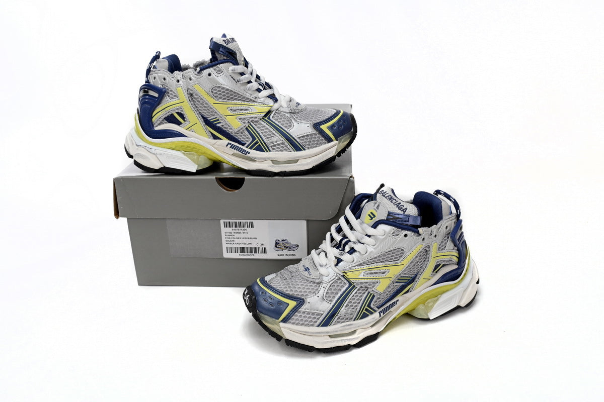 Balenciaga Runner Sneaker "Grey Blue Yellow"-retro thick sole dad shoes，Women's Shoe Sale / Men's Shoe Sale