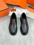 Hermès Men's Penny Loafers "Black" Grain Leather Thick Sole Business Dress Shoes