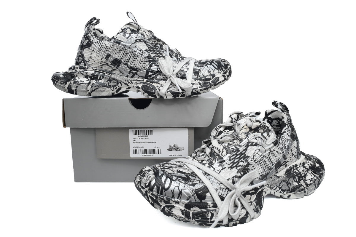 Balenciaga 3XL Sneaker "White Black Graffiti"-retro thick sole dad shoes，Women's Shoe Sale / Men's Shoe Sale