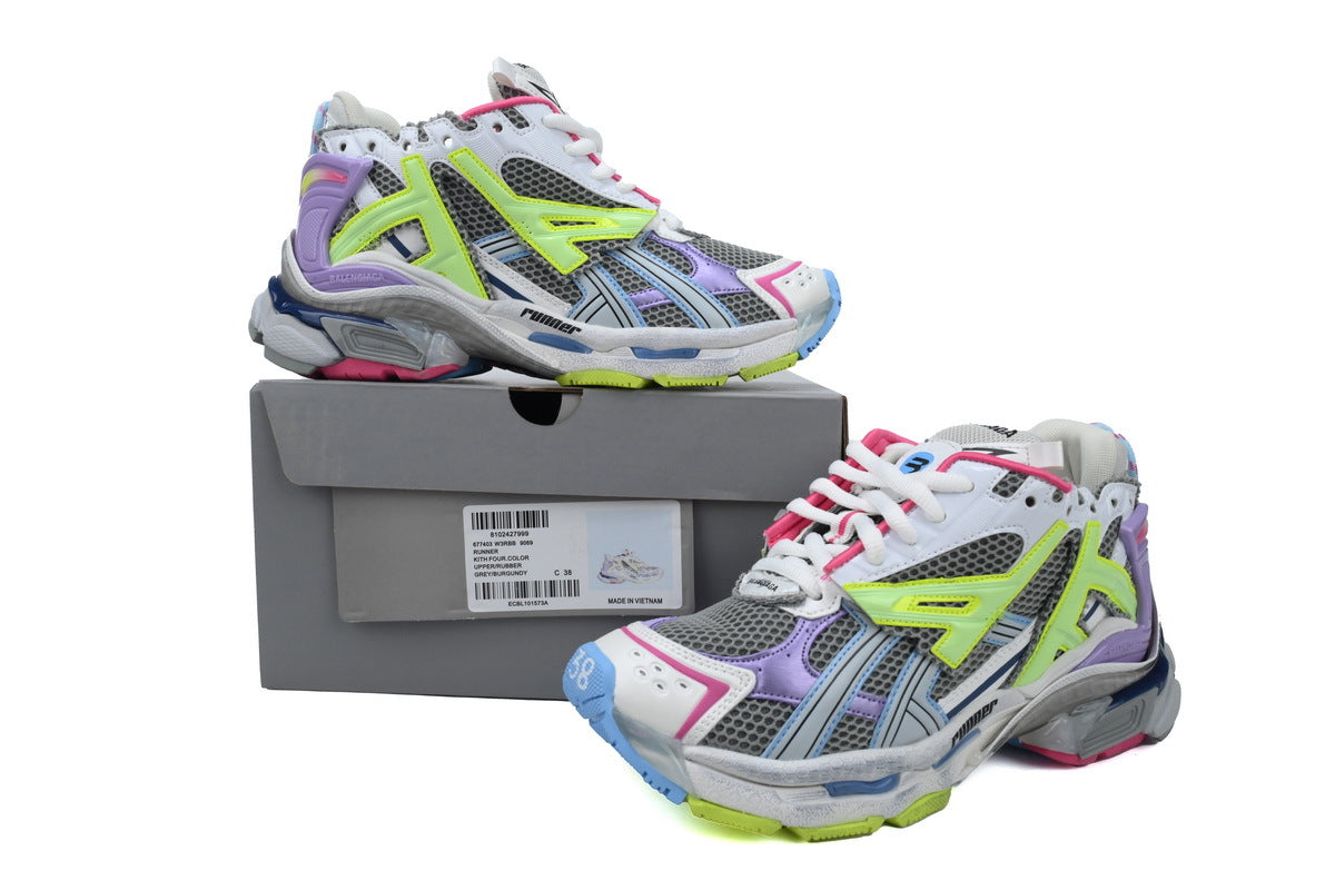 Balenciaga Runner Sneakers "Grey Purple Neon Green"-retro thick sole dad shoes，Women's Shoe Sale / Men's Shoe Sale
