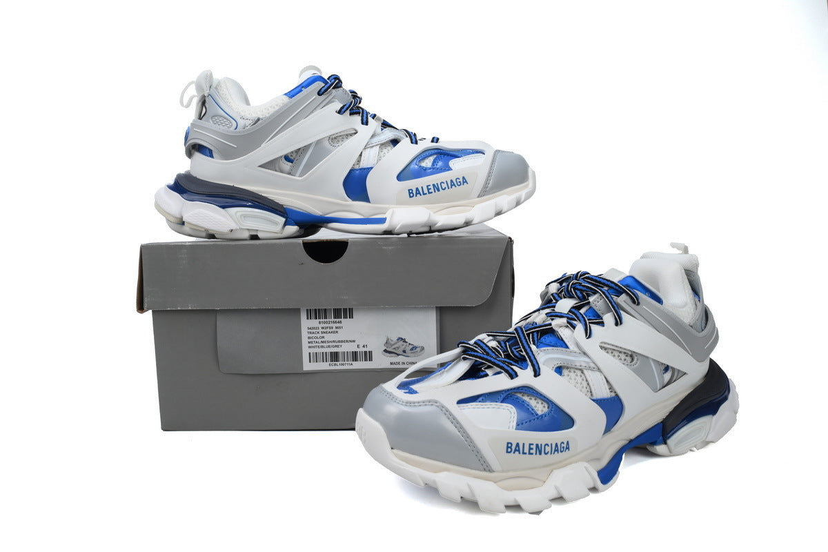 Balenciaga Track Sneakers "White Blue Grey"-retro thick sole dad shoes，Women's Shoe Sale / Men's Shoe Sale