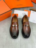 Hermes Group Series "Brown" Patina Leather Kelly Buckle Men Chunky Loafers