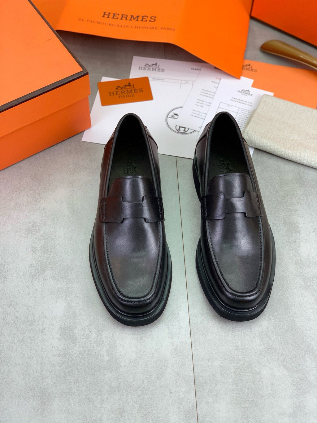 Hermès Men's H Penny Loafers "Black" Smooth Calfskin Thick Sole Business Shoes
