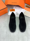 Hermès Men's Penny Loafers "Black" Suede Leather Thick Sole Casual Dress Shoes