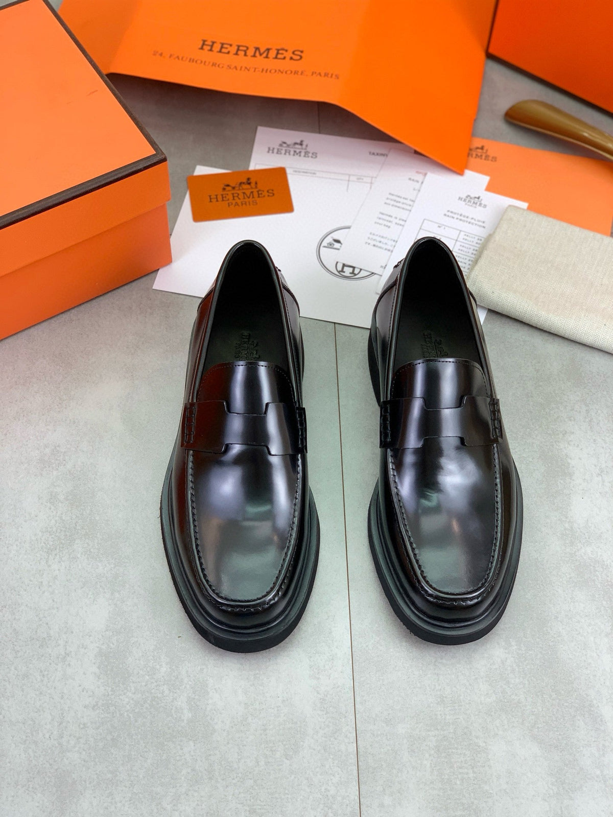Hermès Men's H Penny Loafers "Black" Polished Calfskin Thick Sole Formal Shoes