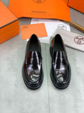 Hermès Men's Penny Loafers "Black" Polished Calf Leather Thick Sole Dress Shoes
