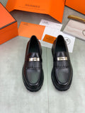 Hermès Men's Kelly Buckle Tassel Loafers "Black" Smooth Calf Leather Thick Lug Sole Slip On Shoes