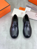 Hermes Group Series "Black" Smooth Leather H Logo Men Loafers