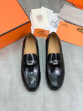 Hermès Men's Penny Loafers "Black" Polished Calf Leather Metal Buckle Slip On Dress Shoes
