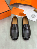 Hermès Men's H Logo Loafers "Black" Grained Calf Leather Slip On Formal Dress Shoes