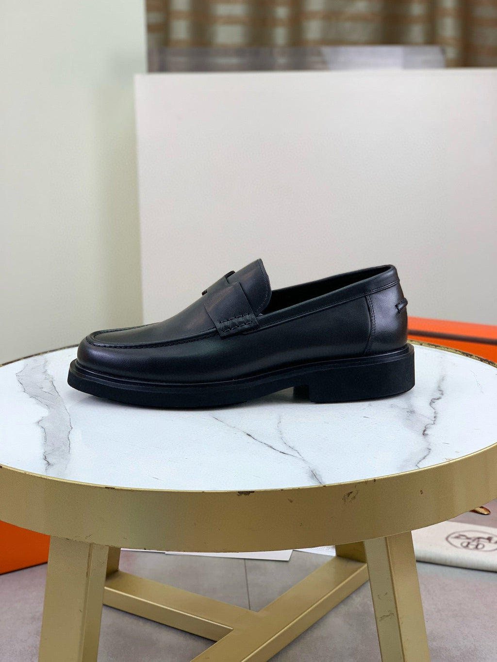 Hermès Men's H Penny Loafers "Black" Smooth Calfskin Thick Sole Business Shoes