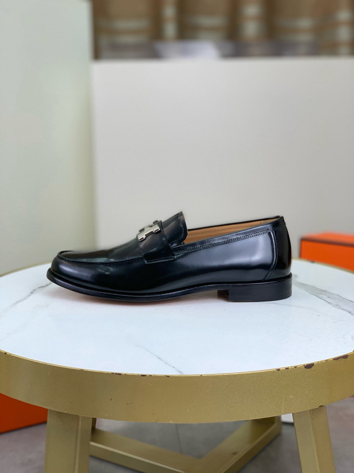 Hermès Men's H Logo Loafers "Black" Polished Calf Leather Slip On Formal Dress Shoes