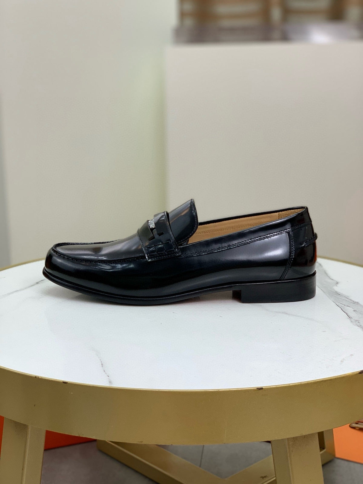 Hermès Men's Penny Loafers "Black" Polished Calf Leather Metal Buckle Slip On Dress Shoes