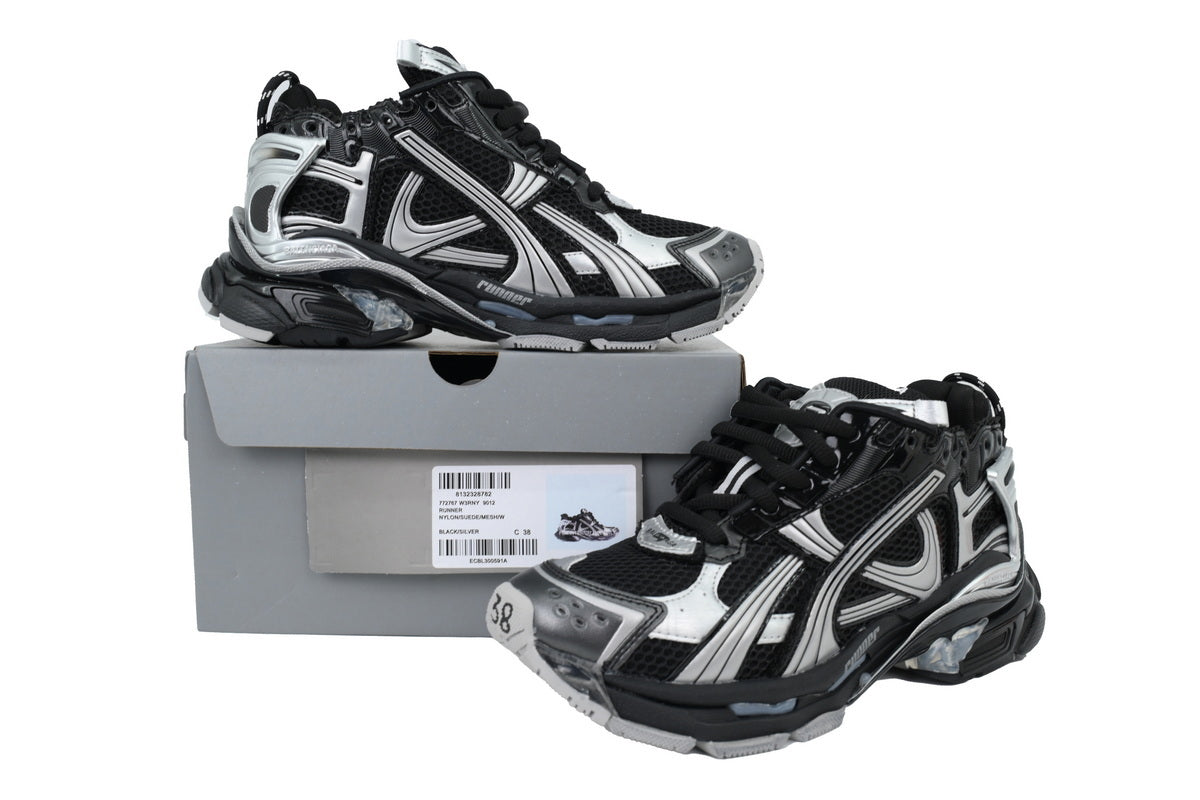 Balenciaga Runner Sneakers Men Women "Black Silver"-retro thick sole dad shoes，Women's Shoe Sale / Men's Shoe Sale