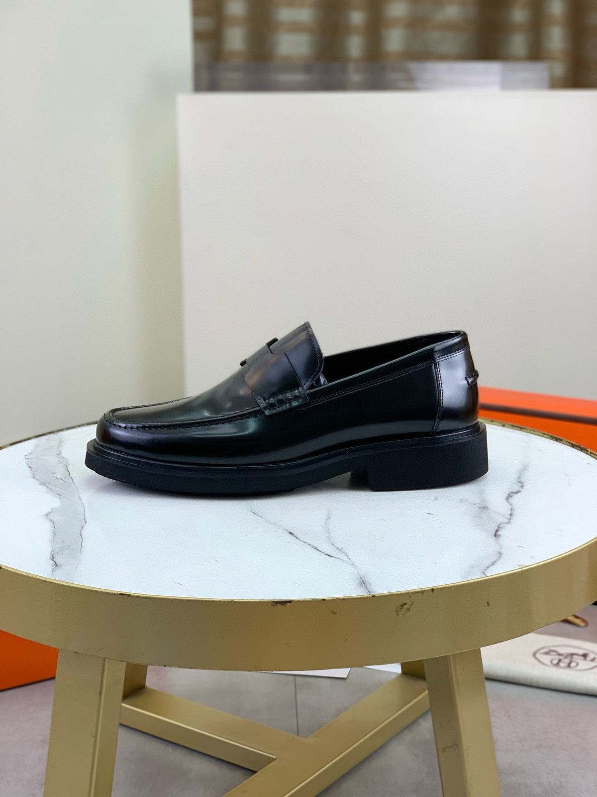 Hermès Men's H Penny Loafers "Black" Polished Calfskin Thick Sole Formal Shoes