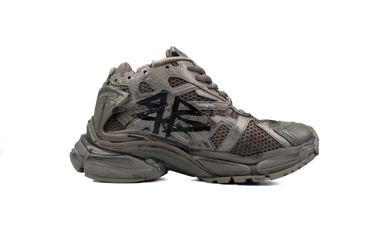 Balenciaga Runner Graffiti Sneakers Dark Taupe "Dark Taupe/Black" Distressed Mesh Chunky Trainer