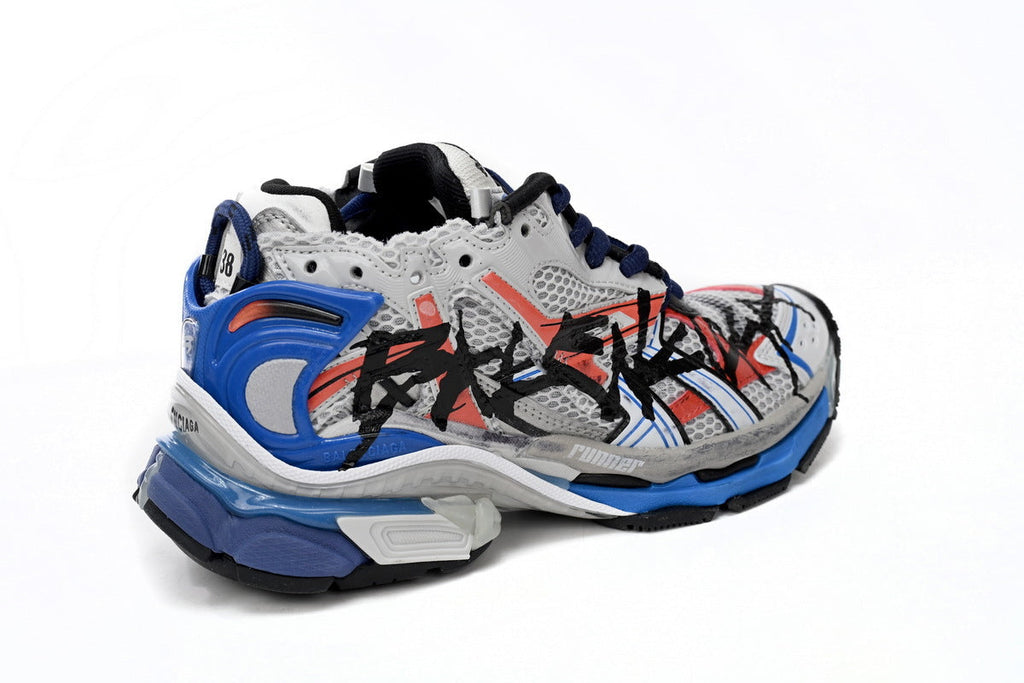 Balenciaga Runner Graffiti Sneakers "Grey Red Blue"-retro thick sole dad shoes，Women's Shoe Sale / Men's Shoe Sale