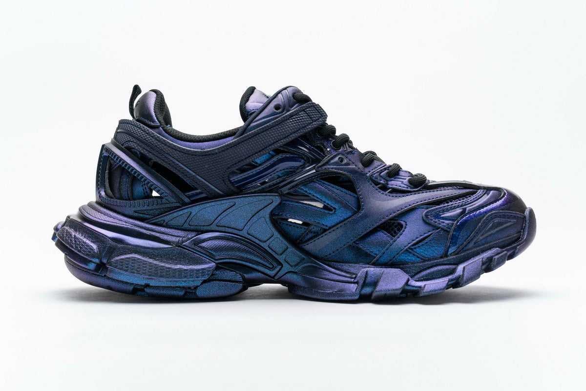 Balenciaga Track 2 Open Sneakers "Iridescent Blue Purple"-retro thick sole dad shoes，Women's Shoe Sale / Men's Shoe Sale