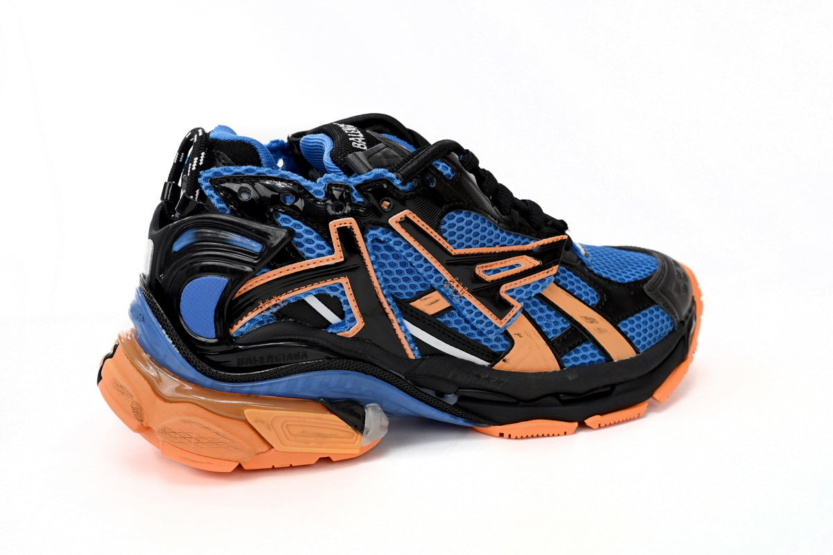 Balenciaga Runner Mid Sneakers Blue Orange Mesh "Blue Orange" Chunky Mid Top Trainer