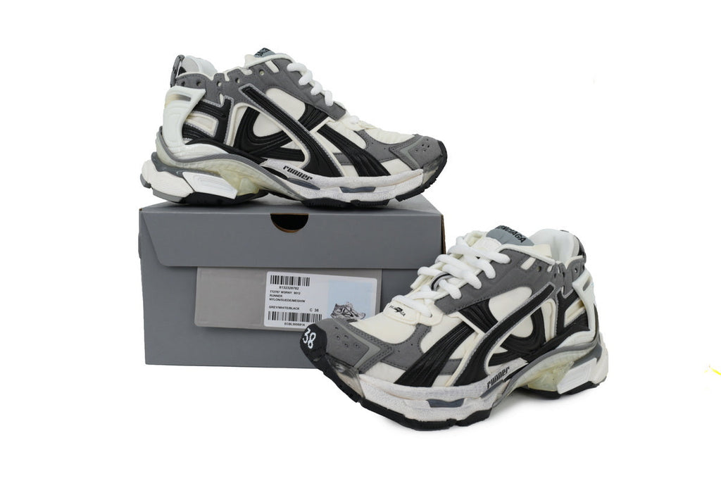 Balenciaga Runner Sneakers "Grey White Black"-retro thick sole dad shoes，Women's Shoe Sale / Men's Shoe Sale