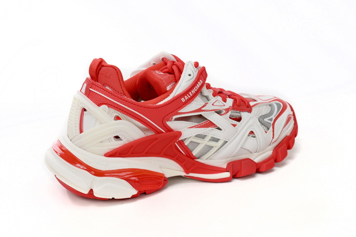 Balenciaga Track 2 Open Sneakers "White Bright Red"-retro thick sole dad shoes，Women's Shoe Sale / Men's Shoe Sale