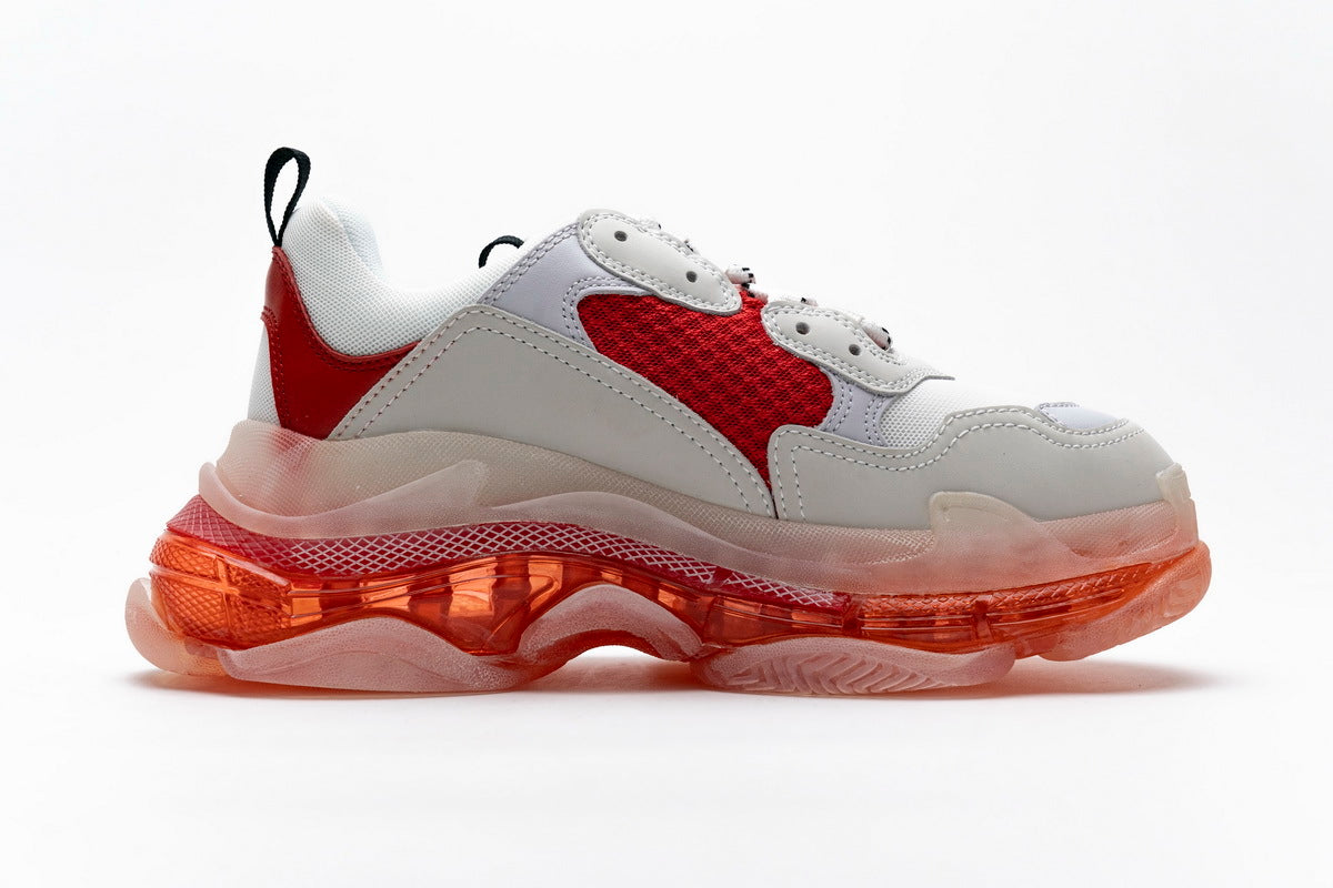 Balenciaga Triple S Clear Sole Sneakers "White Red"-retro thick sole dad shoes，Women's Shoe Sale / Men's Shoe Sale