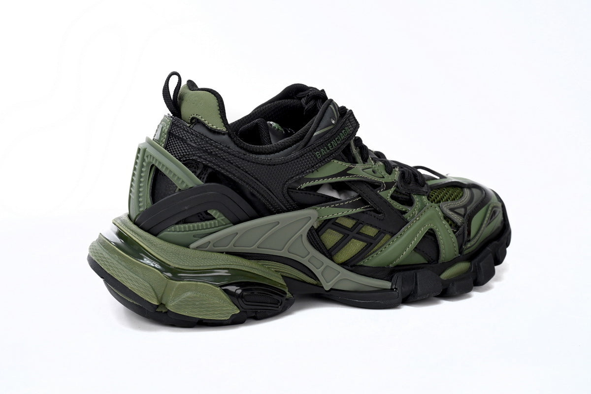 Balenciaga Track 2 Open Sneakers "Black Green"-retro thick sole dad shoes，Women's Shoe Sale / Men's Shoe Sale