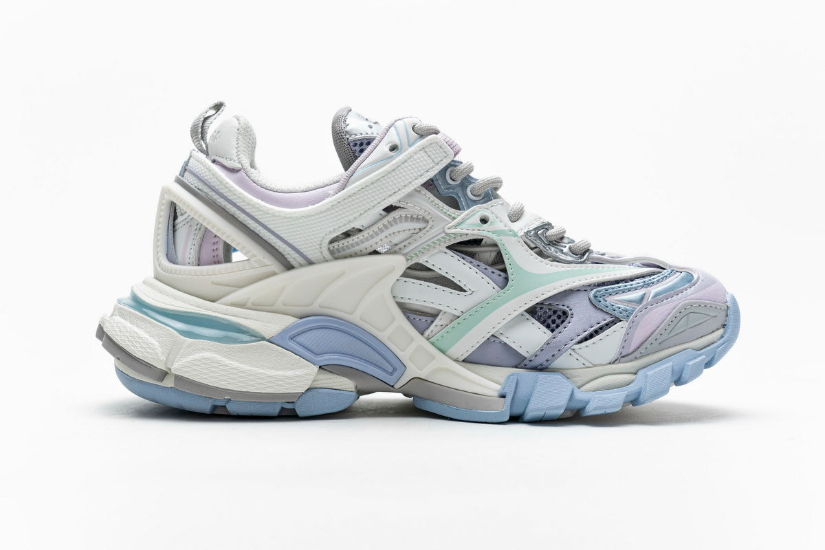 Balenciaga Track 2 Open Sneakers "White Light Blue Lavender"-retro thick sole dad shoes，Women's Shoe Sale / Men's Shoe Sale