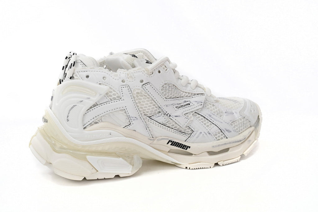 Balenciaga Runner Mid Sneakers White Mesh Worn Effect Chunky Mid Top Trainer