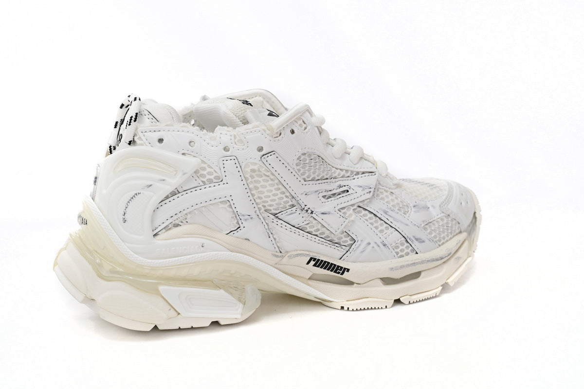 Balenciaga Runner Mid Sneakers White Mesh Worn Effect Chunky Mid Top Trainer