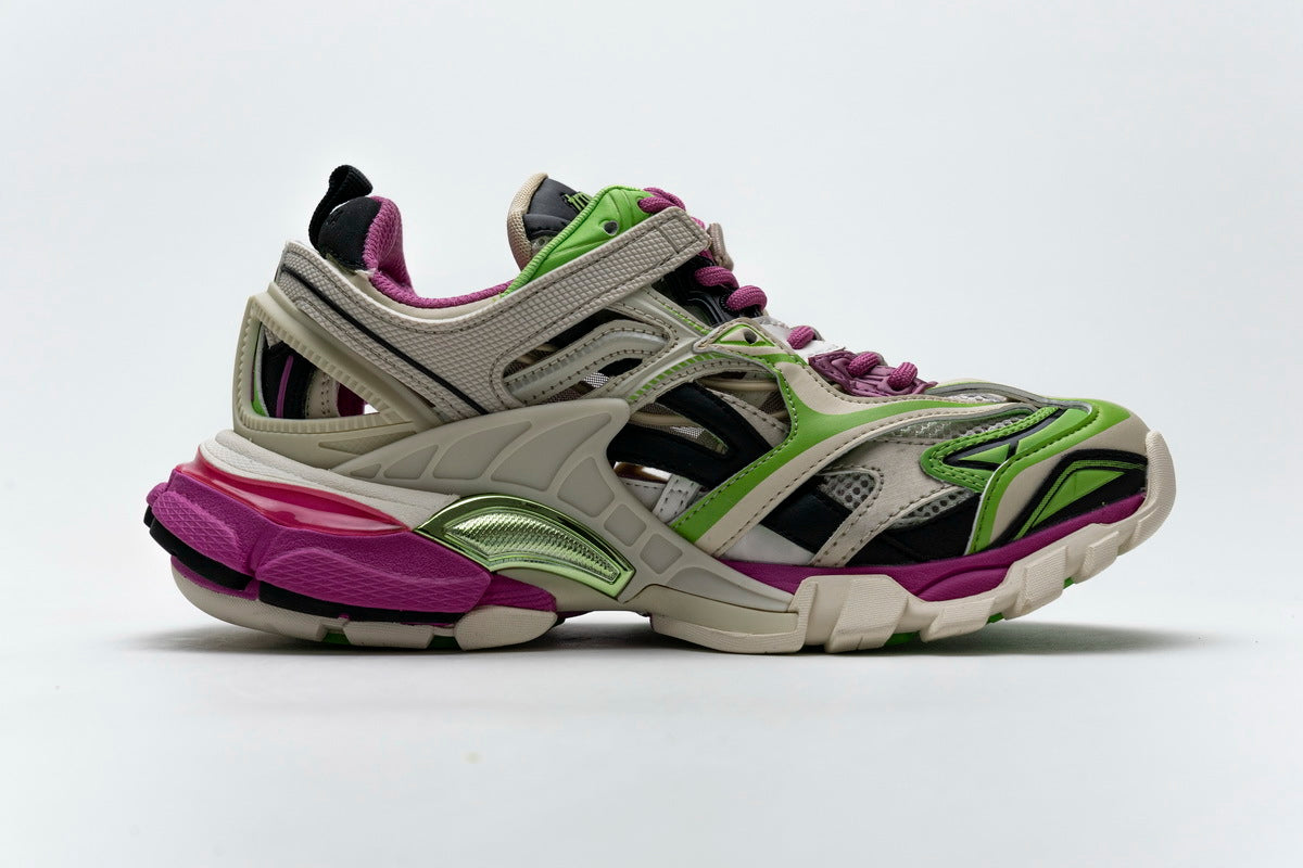 Balenciaga Track 2 Open Sneaker "White Green Purple"-retro thick sole dad shoes，Women's Shoe Sale / Men's Shoe Sale