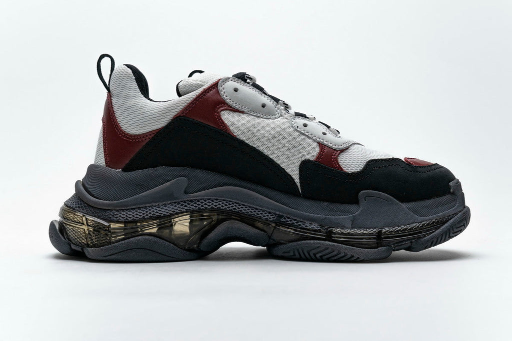 Balenciaga Triple S Sneakers "Black White Burgundy"-retro thick sole dad shoes，Women's Shoe Sale / Men's Shoe Sale