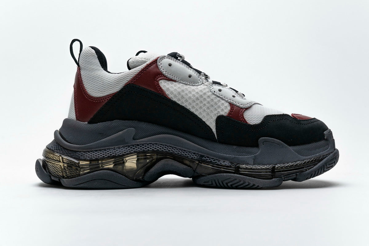 Balenciaga Triple S Sneakers "Black White Burgundy"-retro thick sole dad shoes，Women's Shoe Sale / Men's Shoe Sale