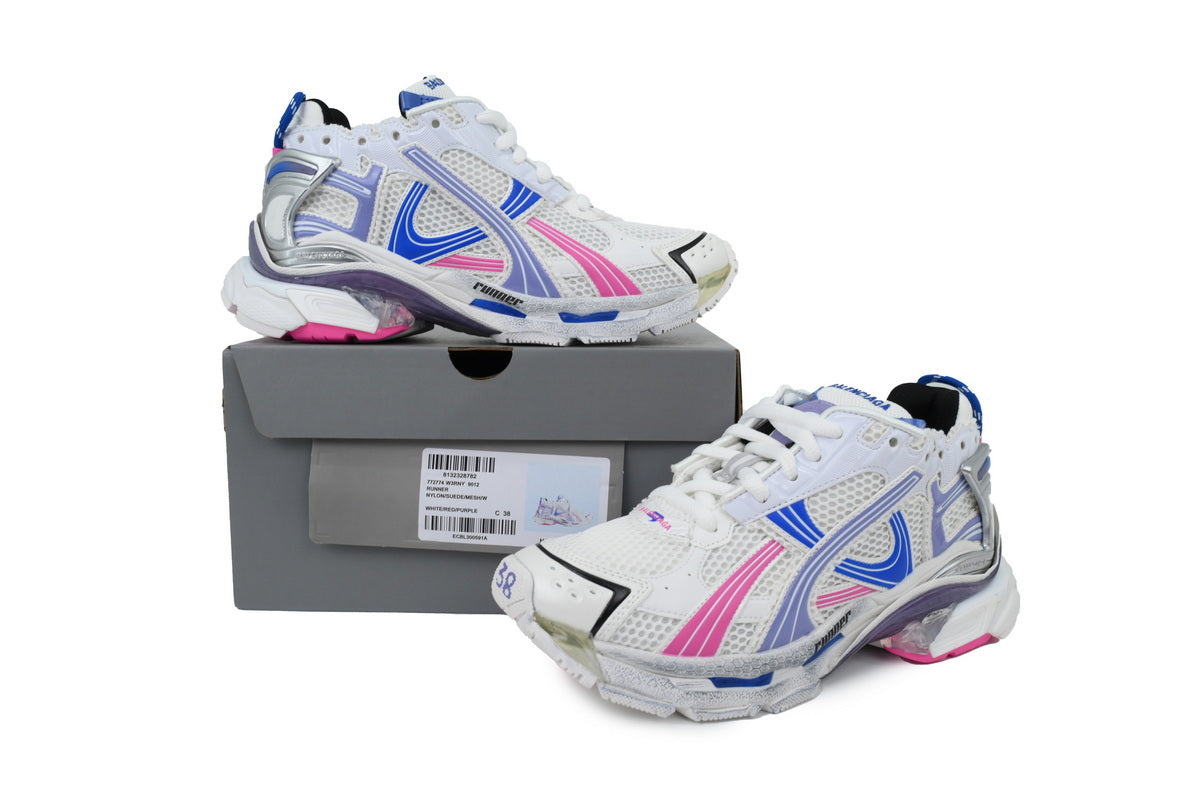 Balenciaga Runner Sneakers "White Blue Pink Purple"-retro thick sole dad shoes，Women's Shoe Sale / Men's Shoe Sale