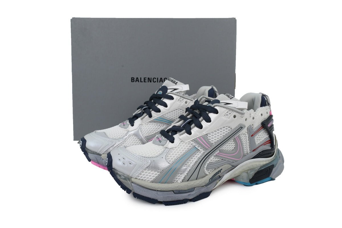 Balenciaga Runner Sneakers Men Women "White Silver Pink Blue"-retro thick sole dad shoes，Women's Shoe Sale / Men's Shoe Sale