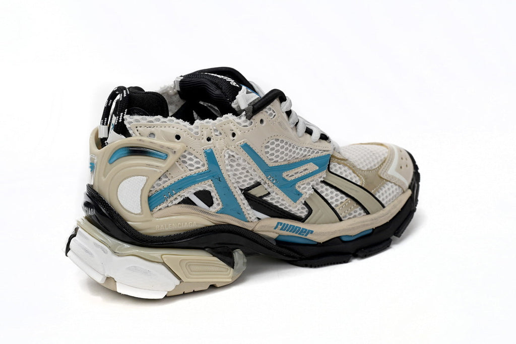 Balenciaga Runner Mid Sneakers Beige Blue Mesh "Beige Blue" Chunky Mid Top Trainer
